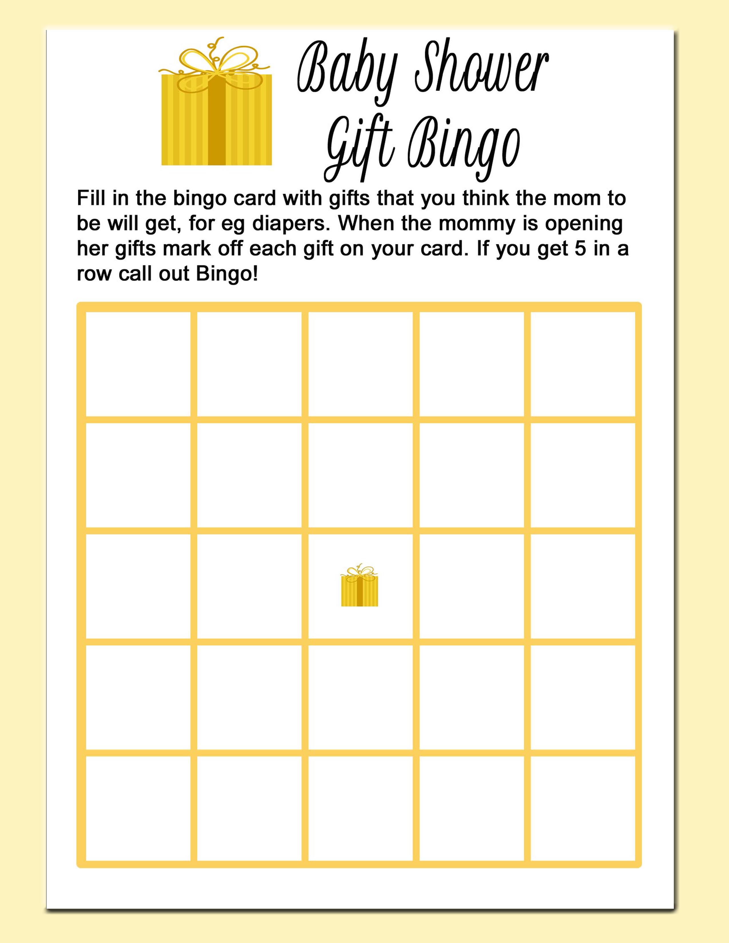 baby shower gift bingo