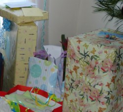 stack of baby shower gifts