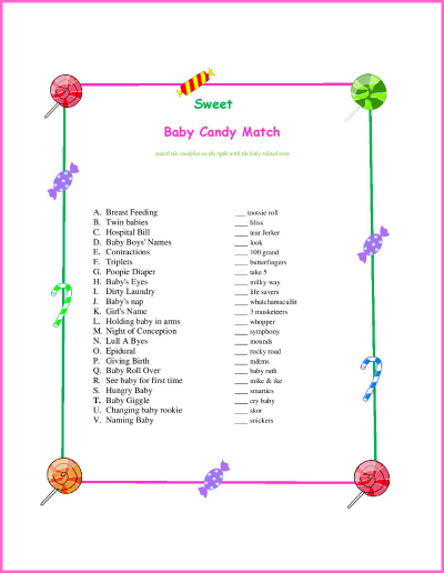 candy bar matching game for baby shower