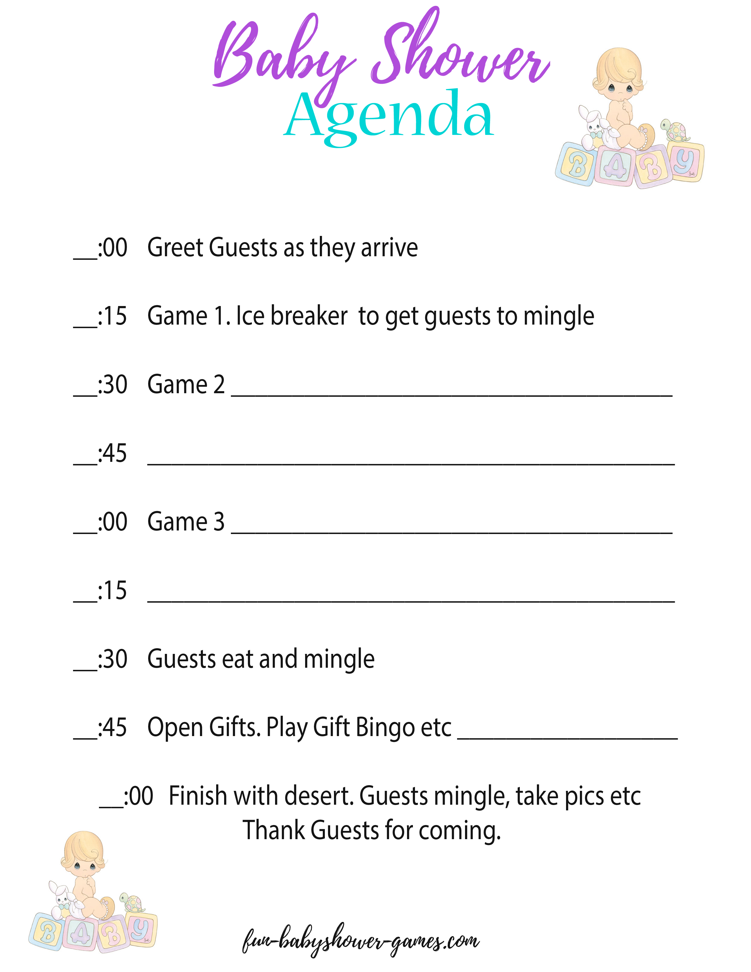 A baby shower agenda will help keep everything running according to plan during the baby shower party.