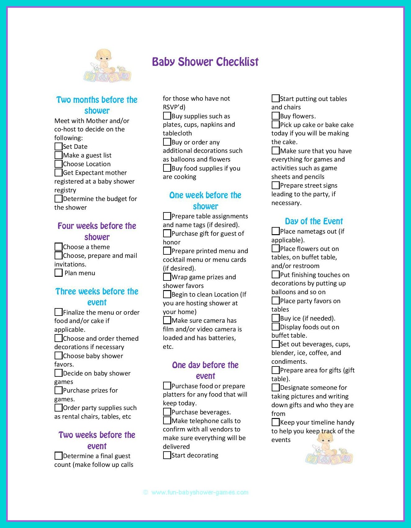 baby shower checklist