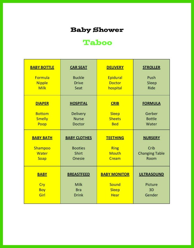 baby shower taboo game