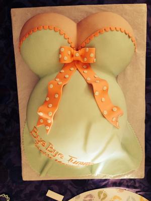seafoam green and coral baby shower cake